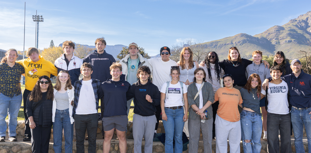 Group photo of UVA summer school students at the university sports centre