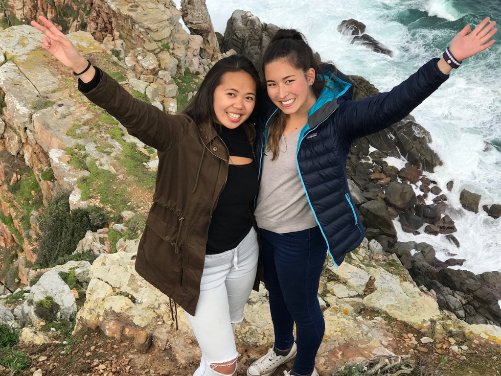 Two American students on the rocks at Cape point 